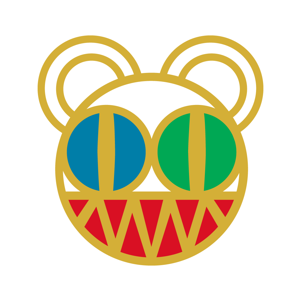 isotipo de RadioheadPeru: scary/blinky bear con los colores del Escudo del Peru